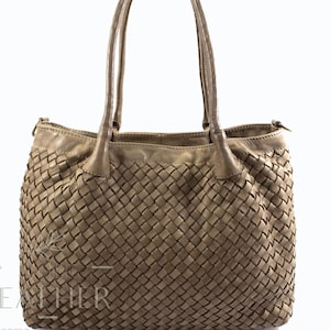 Real leather tote bag with long strap, brown handbag, purse, saddle bag, cowhide shoulder bag, satchel, braided leather hobo bag