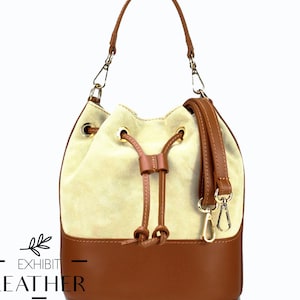 Full genuine leather bucket shoulder bag, natural leather handbag, soft leather bag, slouch bag, full leather