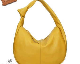 ☆EMIS☆ DAILY LONG HOBO BAGYELLOW m1037_1333947 Top Zip Mustard Yellow Genuine Leather Hobo Shoulder Bag