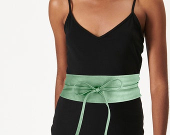 Mint Green Leather Obi Belt: Kimono Sash, Boho Wrap Belt
