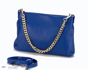 Sac à Main Femme Matelassé Bleu Royal Et Or - Occasion