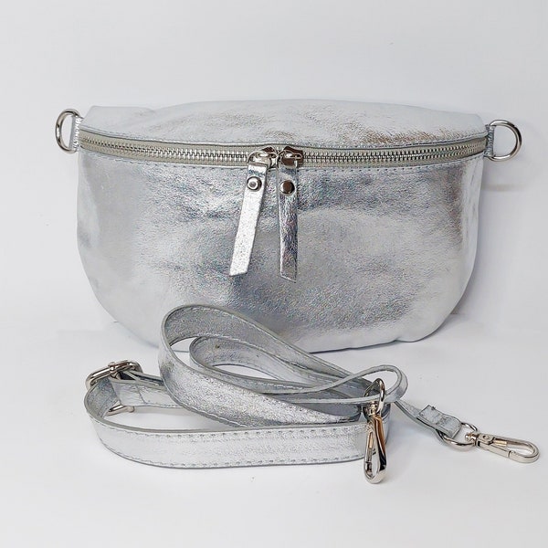 Silver Genuine Leather Belly Bag - Stylish and Functional Waist Pack, Minimalist travel fanny