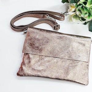 Top zip bronze real leather shoulder bag, metallic leather cross body bag, genuine leather messenger bag, tablet book bag with zipper