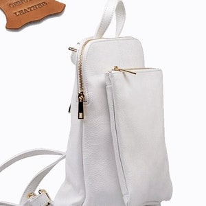 Versatile Genuine Leather Backpack in White: Wear on Back, Shoulder, or Hand