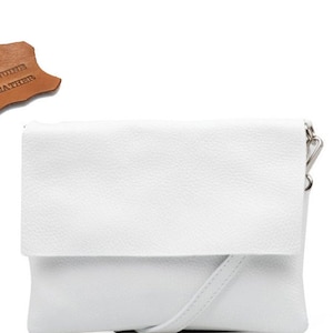 Sac à bandoulière en cuir véritable blanc avec fermeture à glissière, sac bandoulière en cuir, sac messager en cuir véritable, sac pour tablette avec fermeture éclair