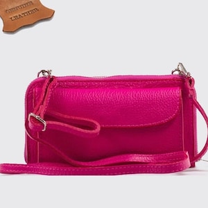 Mobile phone bag wallet 2 in 1 shoulder bag genuine leather bag with narrow LEATHER STRAP, minimalist cross body bag