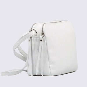 Leather crossbody handbag in white, top zip handbag, multi storage leather bag, cowhide cross body bag, women bag