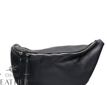 XXL Nappa Leather Crossbody Bag: Silver Detail Fanny Pack