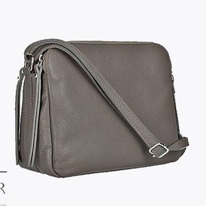 Leather crossbody handbag in dark grey, top zip handbag, multi storage leather bag, cowhide cross body bag, women bag