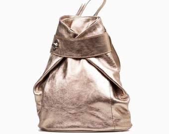 Soft, metallic bronze leather backpack made by hand. Metallic Bronze Leather Backpack: Top Zip City Bag - Etsy  main image 2