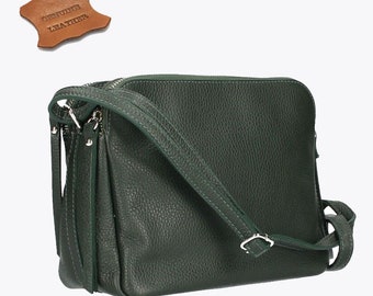 Umhängetasche aus Leder in grün, Handtasche mit Reißverschluss, Flaschengrün Leder Frauen Multi Geldbörse, Rindsleder Umhängetasche, Crossbody bag