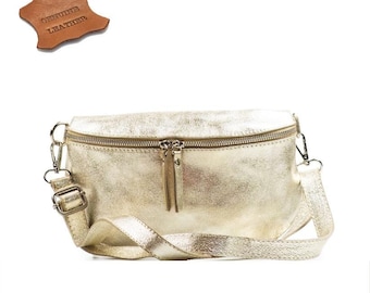 Minimalist belly bag, Leather Shoulder Bag Crossbody Bag Belt Bag Silver Details, Fanny leather bag, Leather Cross body bag, Gold Waist bag