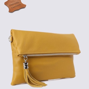Mustard color real leather bag, soft leather purse, Cross body shoulder bag, genuine leather messenger bag, tassel bag wedding clutch