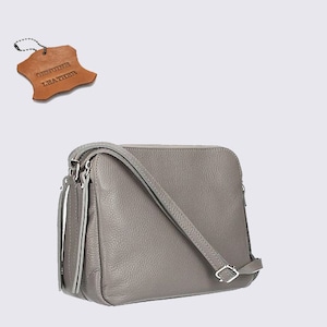 Leder Crossbody Handtasche in dunkelgrau, Top Reißverschluss Handtasche, Multi Aufbewahrung Ledertasche, Rindsleder Crossbody Tasche, Frauentasche