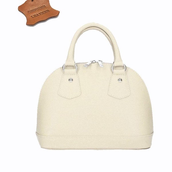 Top Zip elegant designer genuine leather shoulder bag in beige,  Leather handbag, Shopper bag, Real Leather Elegant Shoulder Bag