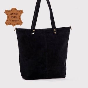 Black suede leather top zip tote bag, Leather Shoulder Bag Crossbody Bag Belt Bag, Leather shopper bag, Leather Cross body bag