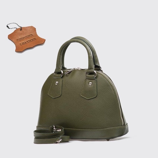 Top Zip élégant sac à bandoulière en cuir véritable en cuir vert militaire sac à main alma, sac Shopper, sac à bandoulière élégant en cuir véritable