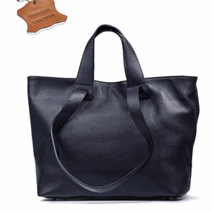 Top zip big size navy blue colour genuine leather shoulder bag,  XXL handbag, maxi shopper, laptop bag, elegant shoulder, Christmas present