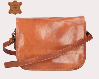 Torba na ramię ze skóry vintage: ręcznie robiona torba na ramię w kolorze koniaku