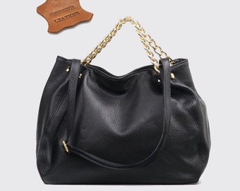 Top Zip Chain Black Color Genuine Leather Shoulder Bag