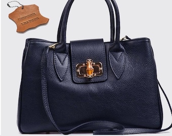 Top Zip dunkelblau Farbe echtes Leder Umhängetasche, Lederhandtasche, Shopper Tasche, Echtleder Elegante Schultertasche