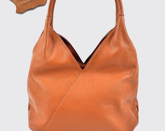 Top zip sac à bandoulière hobo en cuir véritable marron cognac, sac hobo en cuir souple, sac shopper, grand sac pour ordinateur portable de couleur marron