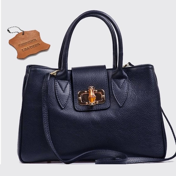 Top Zip navy blue colour genuine leather shoulder bag,  Leather handbag, Shopper bag, Real Leather Elegant Shoulder Bag