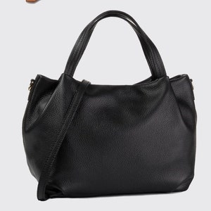 Top zip Umhängetasche aus echtem Leder schwarze Farbe, natürliche Handtasche, eleganter Shopper, Frau Geschenk Weihnachten