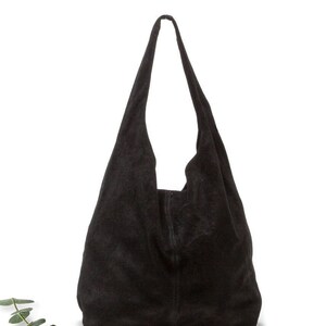 Sloushy Tasche schwarz Wildleder Echtleder Hobo Schultertasche, Hobo Bag in Rindsleder Echtleder