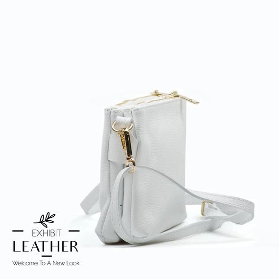 White Leather Crossbody Bag: Top Zip Multi-pocket Handbag - Etsy
