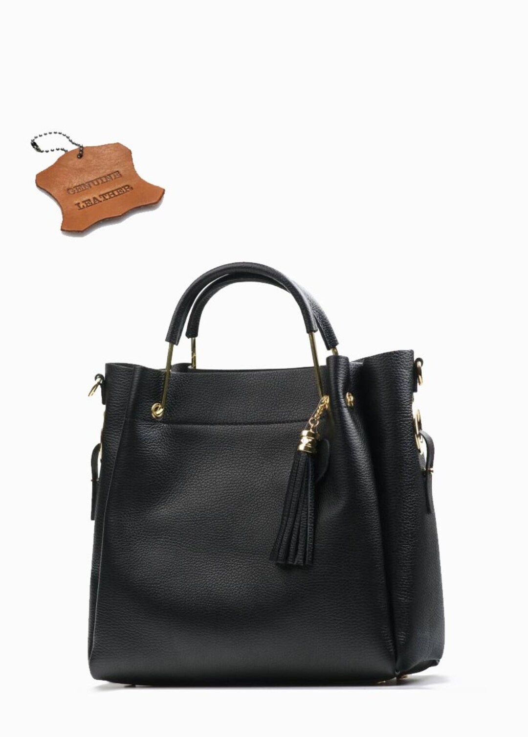 Top Zip Black Colour Genuine Leather Elegant Handbag Shoulder Etsy