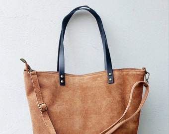 Top zip suede leather tote bag, ladies purses shoulder bag, cognac black laptop bag, crossbody bag, minimalist big tote, natural shopper Top zip suede leather tote bag, ladies purses shoulder bag, cognac black laptop bag, crossbody bag, minimalist big tote, natural shopper