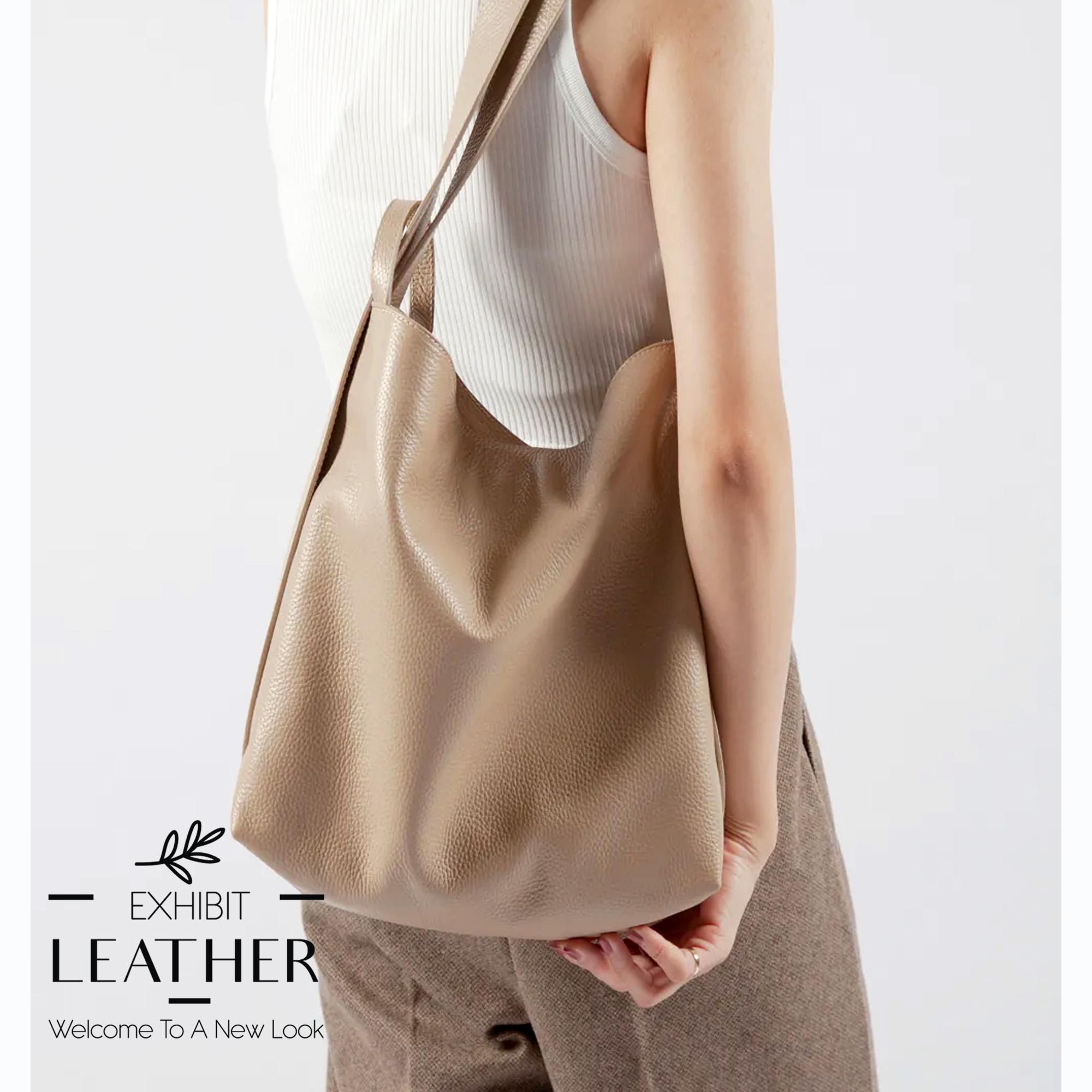 Convertible Taupe Leather Backpack Bag: Top Zip Travel Tote  display picture 2