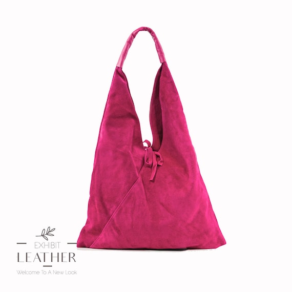 Fuchsia Suede Leather Hobo Bag: Dark Pink Shoulder Purse - Etsy