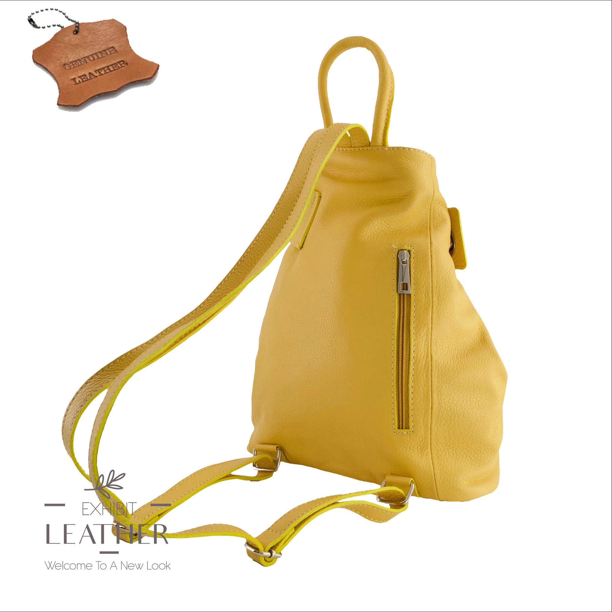 Mustard Yellow Leather Mini Backpack Convertible Crossbody Bag Kiara | Convertible Strap Mini Backpack & Crossbody Bag  main image 2