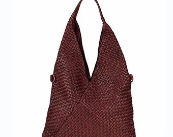 Bolso hobo de piel auténtica suave tejido a mano: bolso de hombro holgado, correa ajustable y extraíble, bolso tote trenzado.