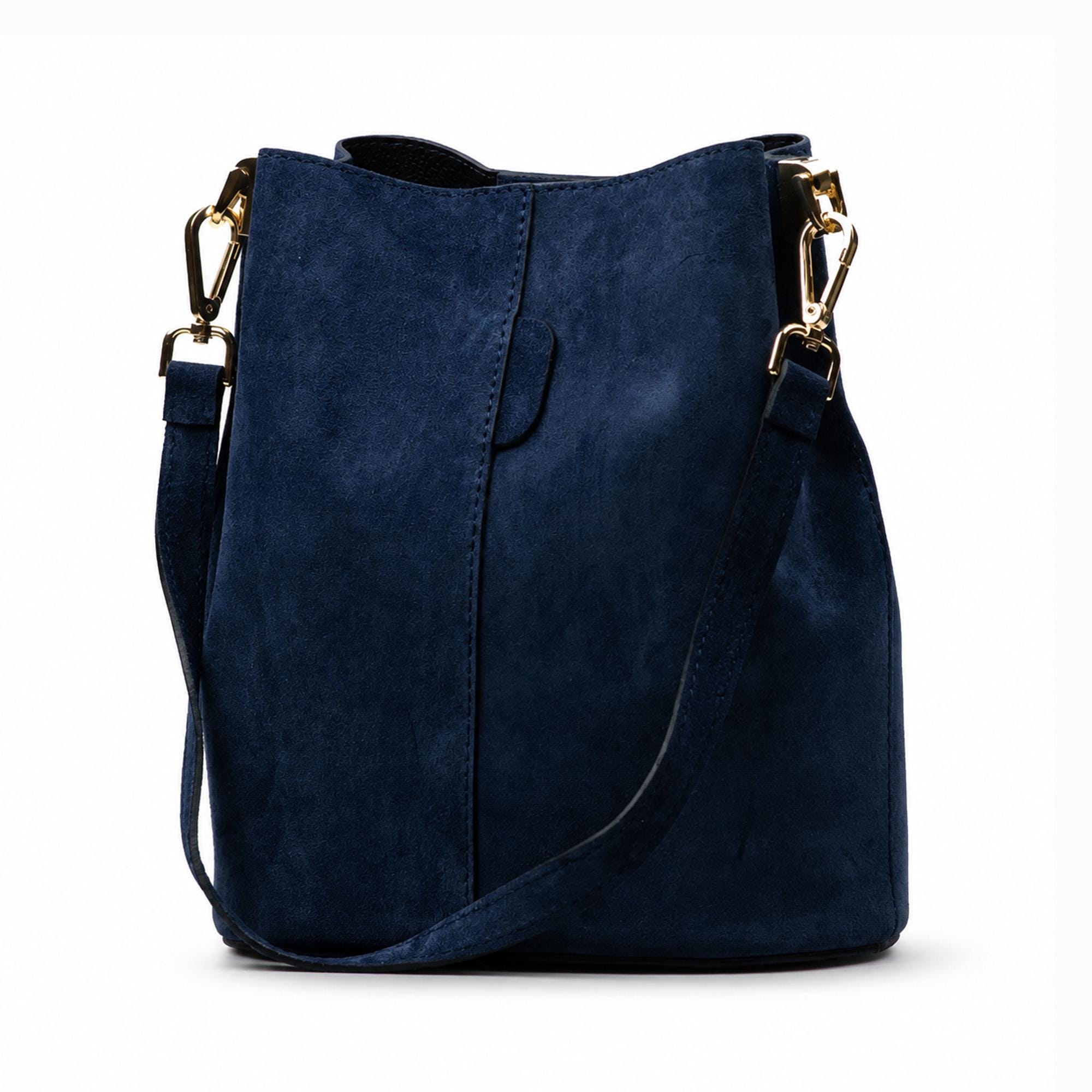 CnC Custome National Navy Blue Suede Leather drawstring bucket bag Backpack PEBBLE LARGE BUCKET BAG NAVY - Vegan Leather Drawstring  main image 4