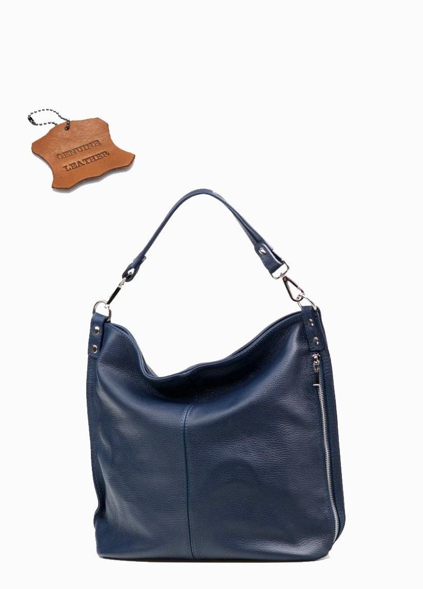 ◇Rest & Recreation◇ PADDING SHOULDER BAG NAVY Navy Blue Genuine Leather Top Zip Shoulder Bag, Leather