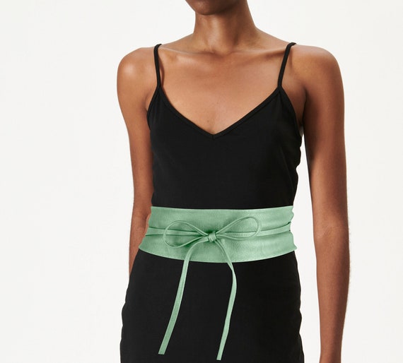 Mint Green Leather Obi Belt: Kimono Sash, Boho Wrap Belt - Etsy display picture 1