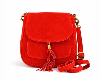 Red Italian Suede Leather Cross body Bag – Made in Italy