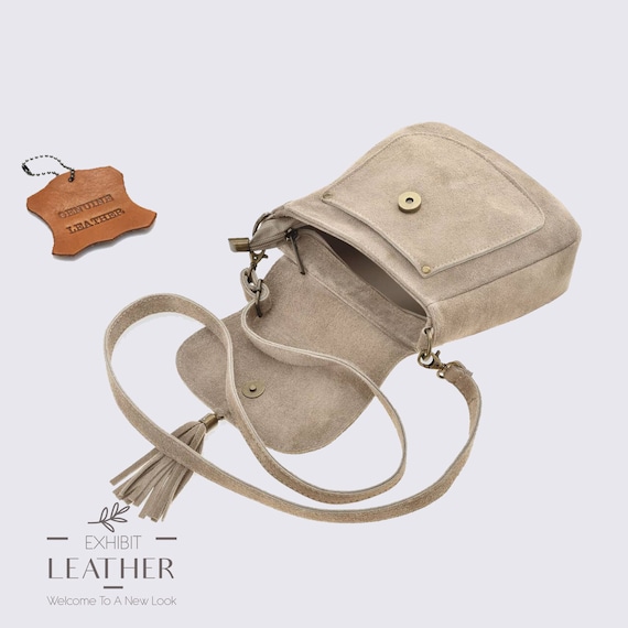 Taupe Suede Real Leather Small Crossbody Bag Genuine Leather Cross Body Shoulder Bag Messenger Bag Top Zip Taupe Bag Etsy