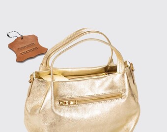 ハンドバッグ Golden  HAND BAG (GWA00470A000602 90100) Vita Bag in sage-green leather with gold details