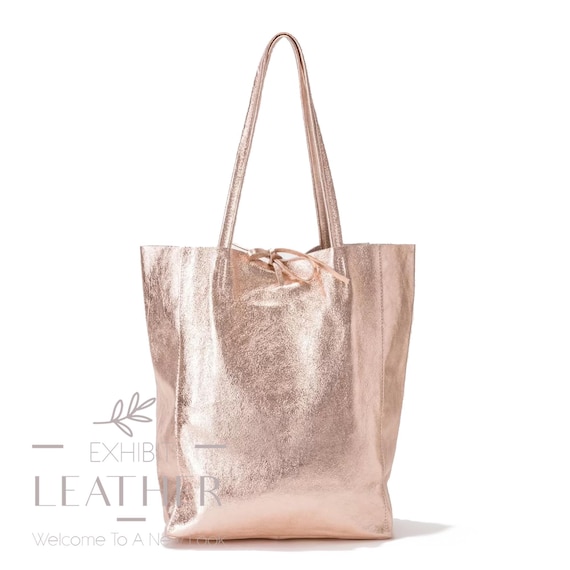 Rose Gold Leather Maxi Tote Bag: Large Shopper, Laptop Bag - Etsy