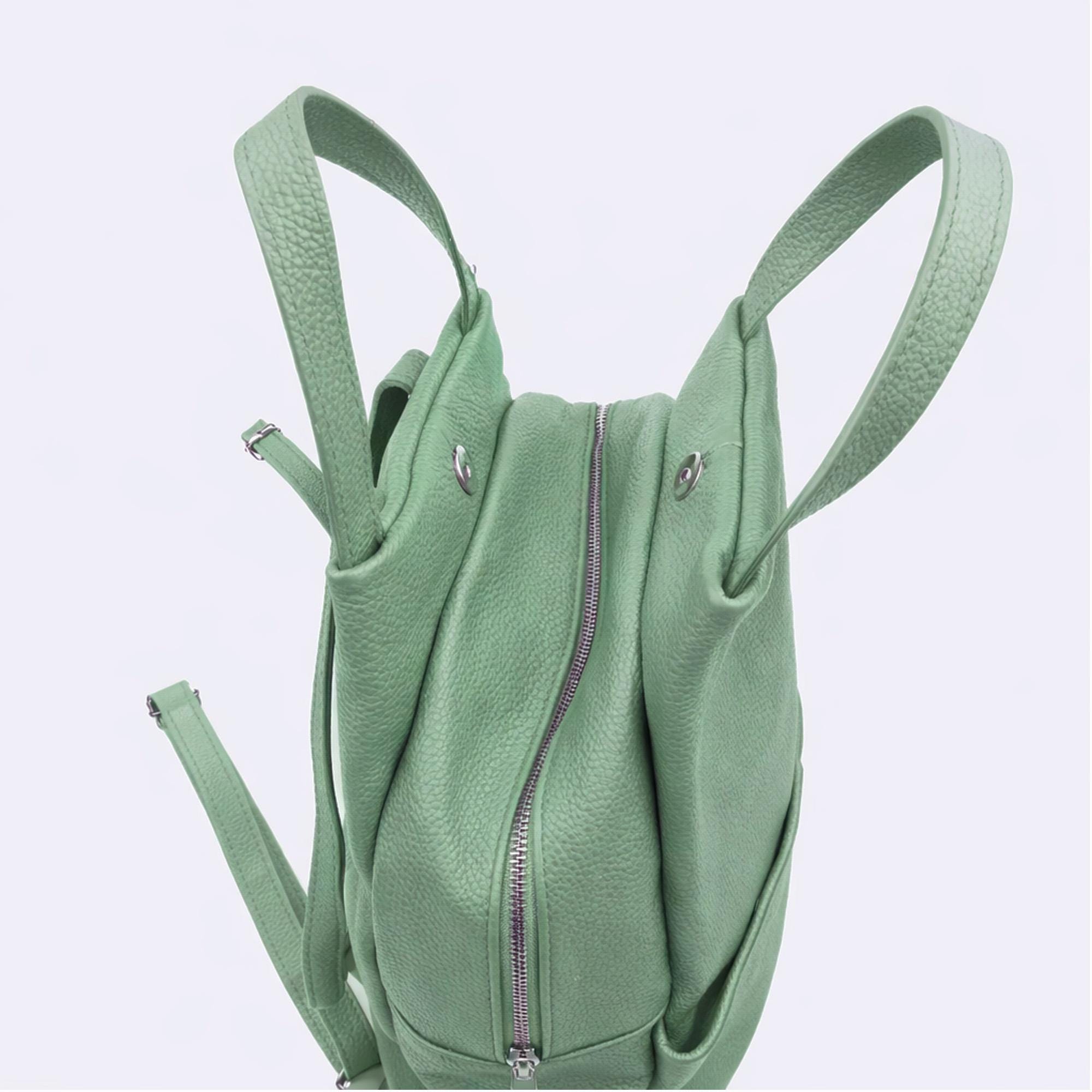 Italian Genuine Leather Sage Green Backpack, Convertible Shoulder