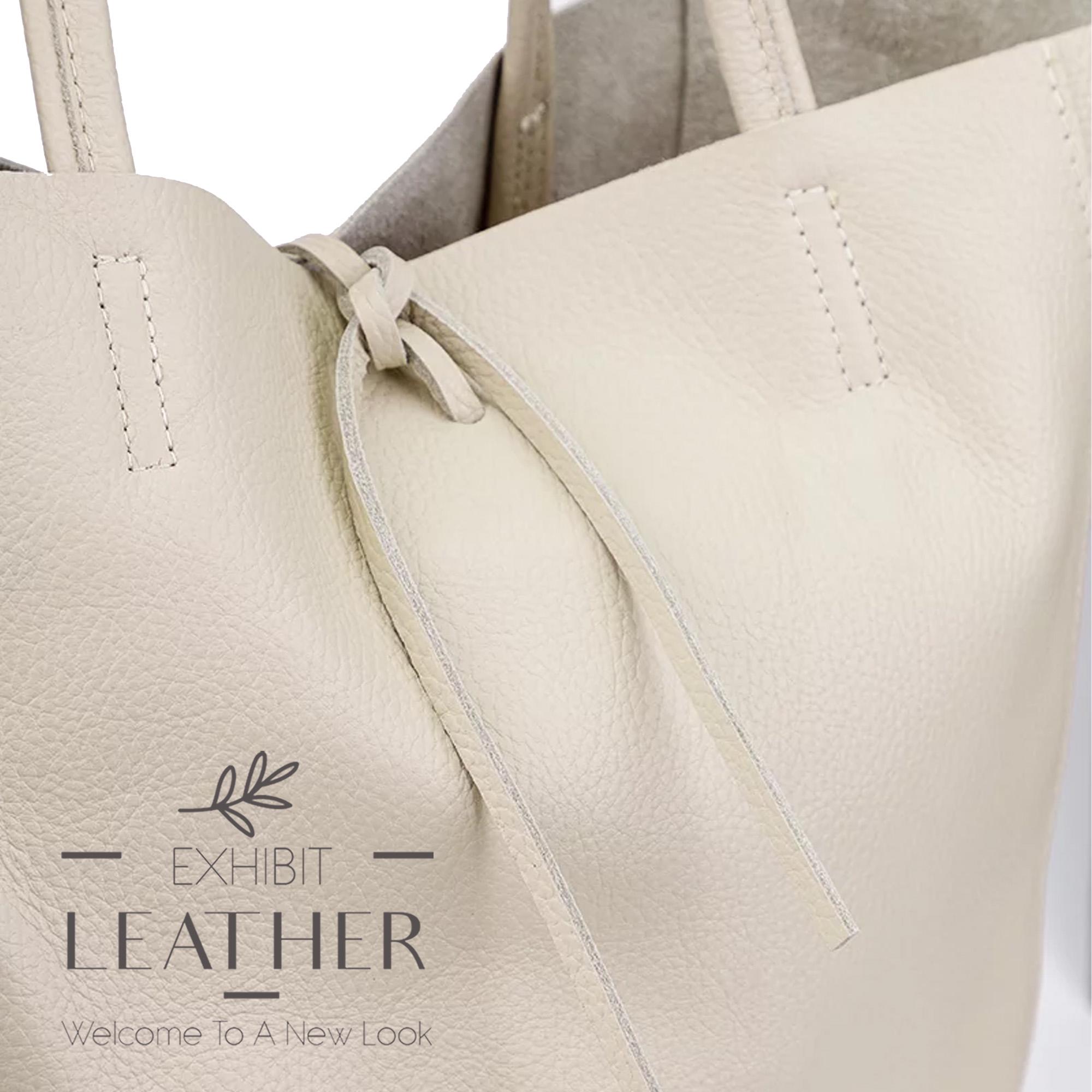 Beige Color Genuine Leather Tote Bag, Leather Shopper in Nude 