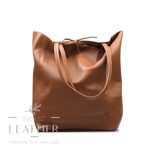 Brown Bag, Leather Tote Bag in Cognac, Leather Shopper in