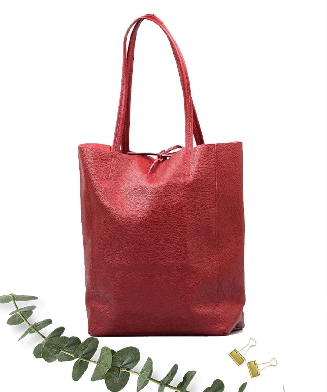 Red Leather Tote Bag Soft Genuine Leather Shopper Etsy — free download