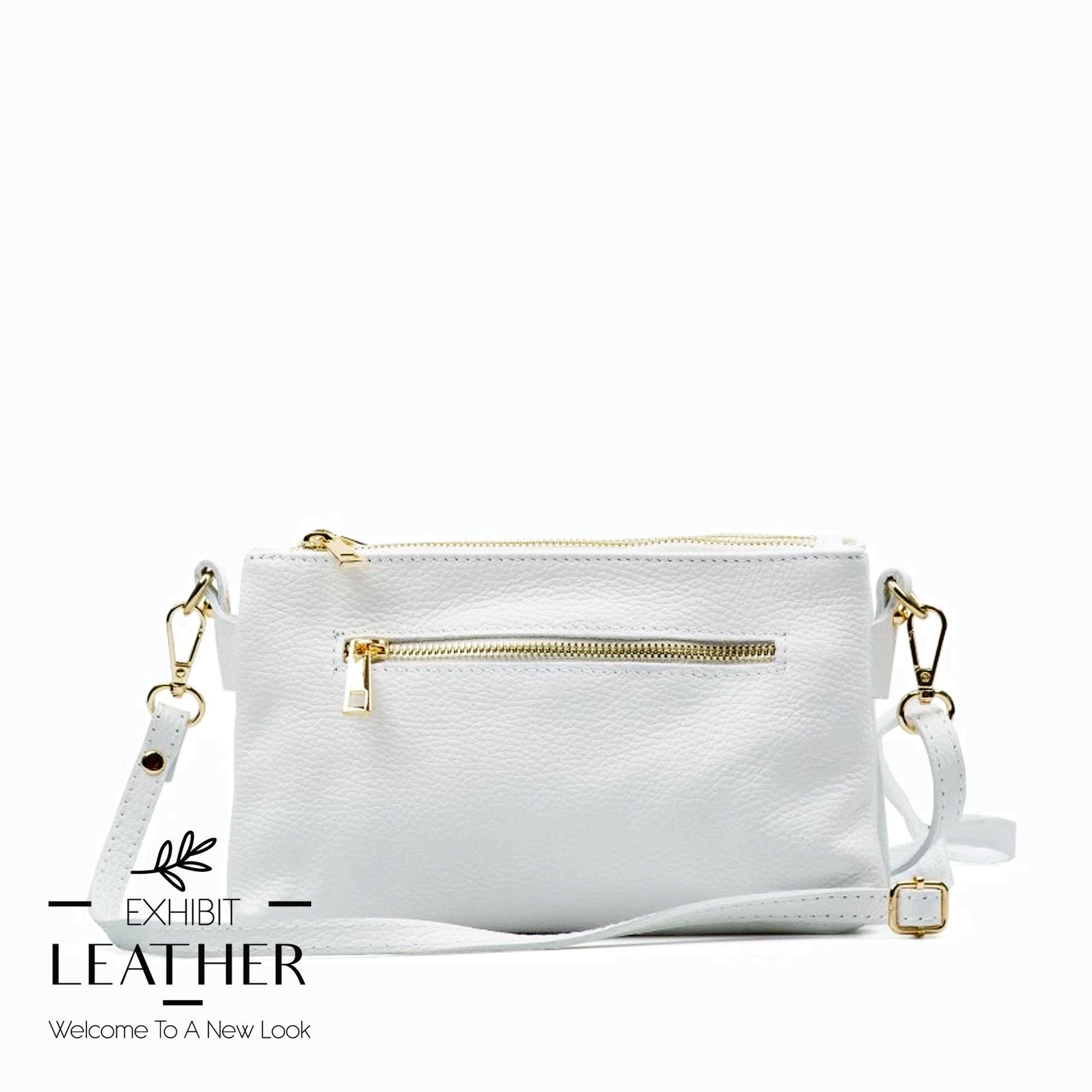 White Leather Crossbody Bag: Top Zip Multi-pocket Handbag - Etsy