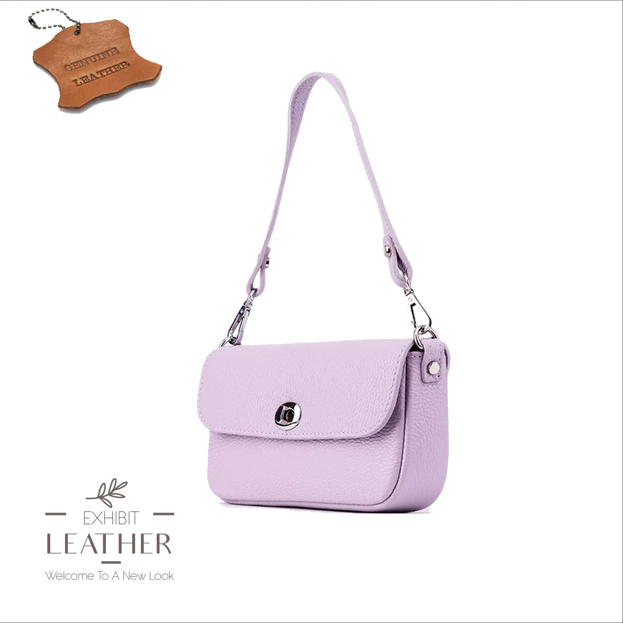 Real Leather Crossbody Bag in Lilac, Genuine Leather Handbag