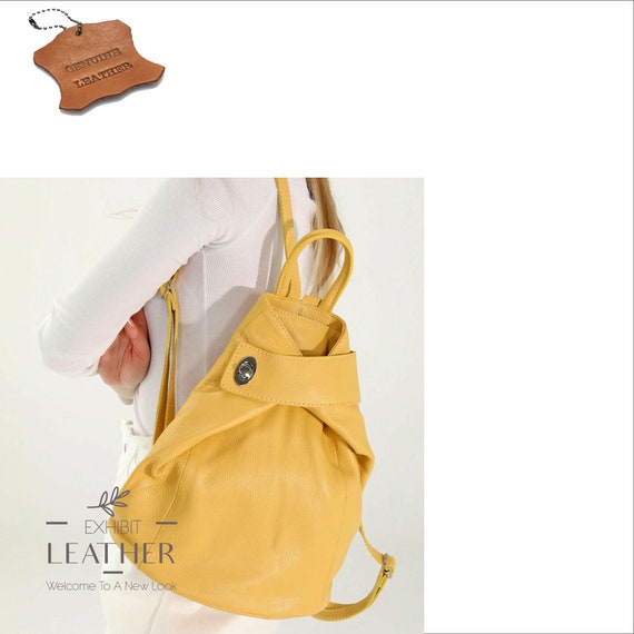 Mustard Leather Backpack: Top Zip Convertible Shoulder Bag  display picture 3
